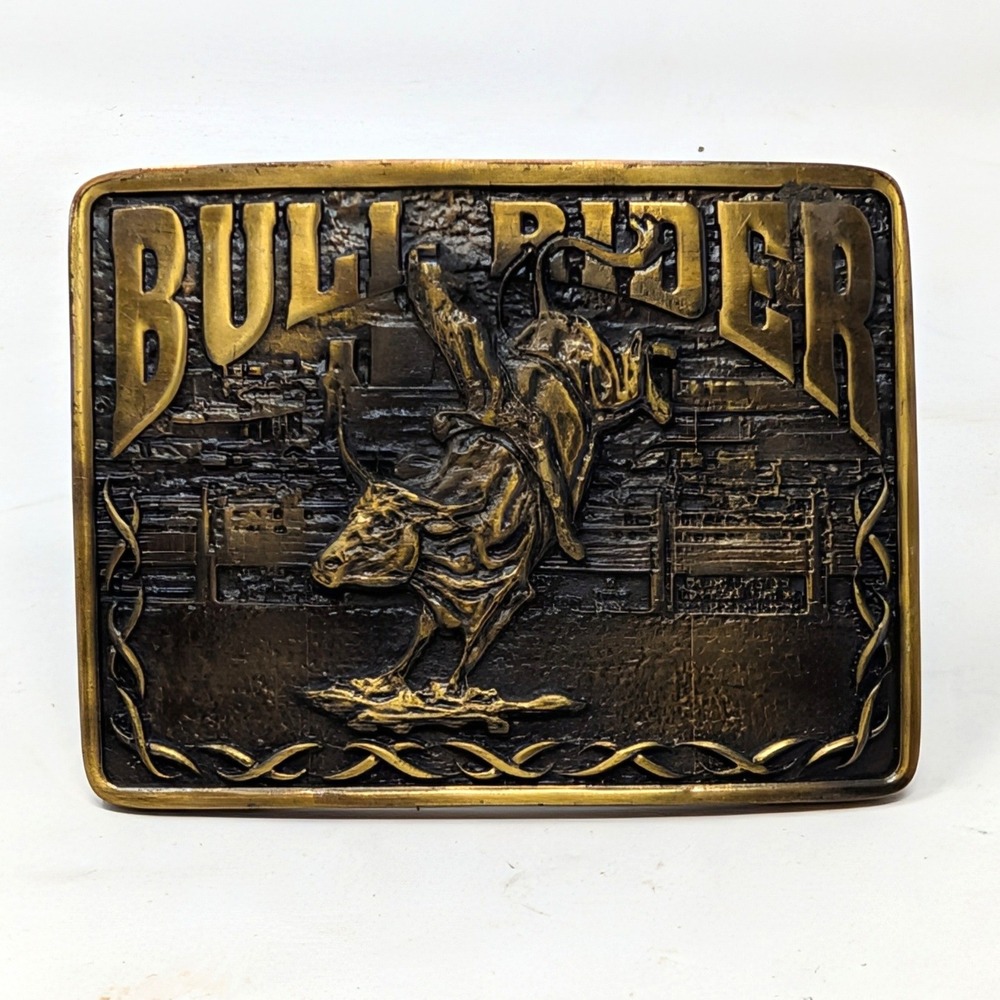 Montana Silversmiths Bull Rider Belt Buckle Brass Tone Western Rodeo Vintage